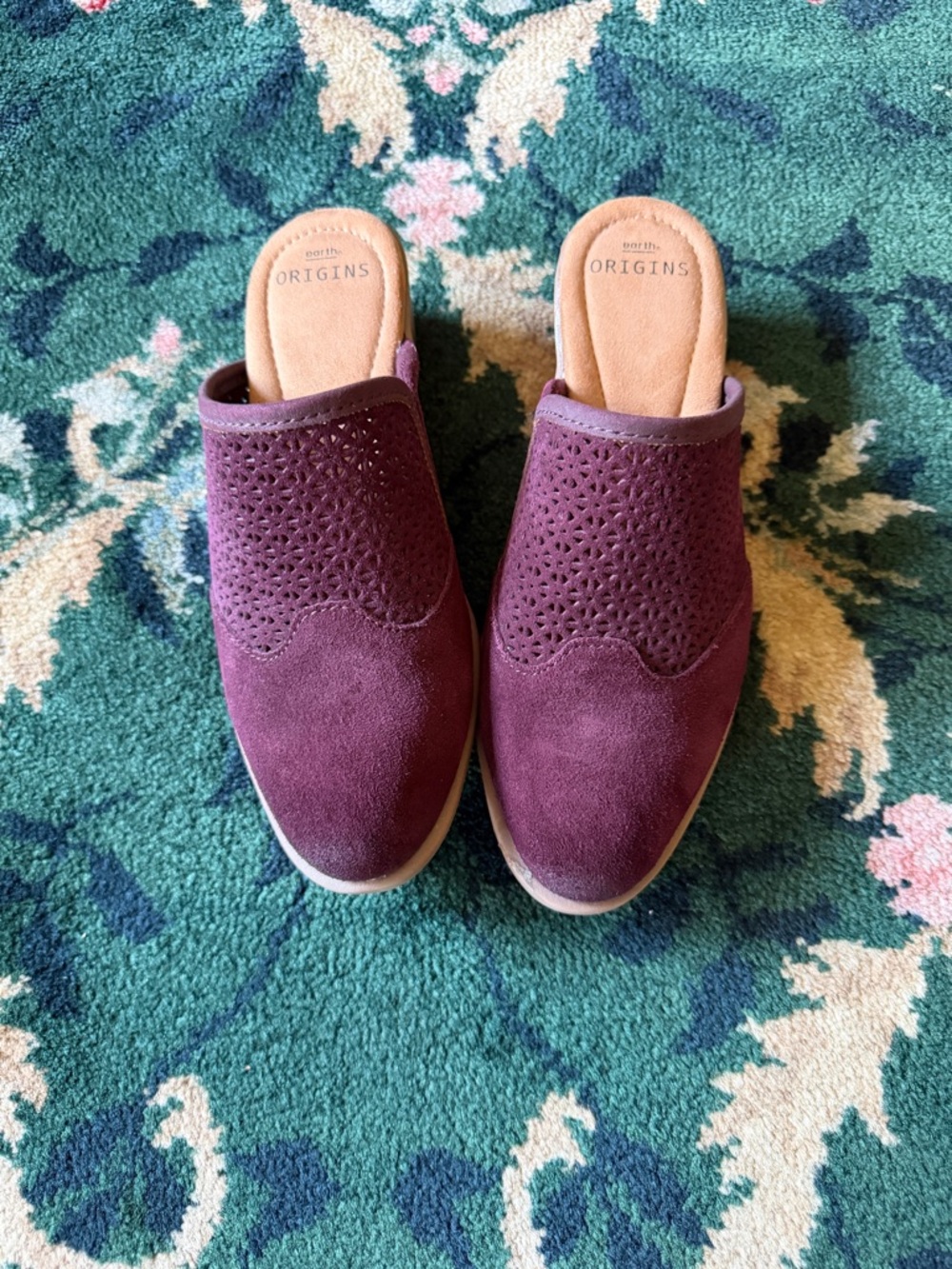 Origins Plum Suede Perforated Slip-On Mules